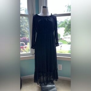 BCBG Generation Black Sheer Long Sleeve Midi Dress w/ Lining - Size 10 - EUC